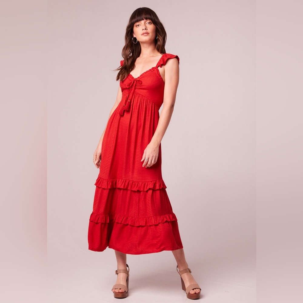 B.O.G. Collective Clarisse Red Tiered Midi Dress